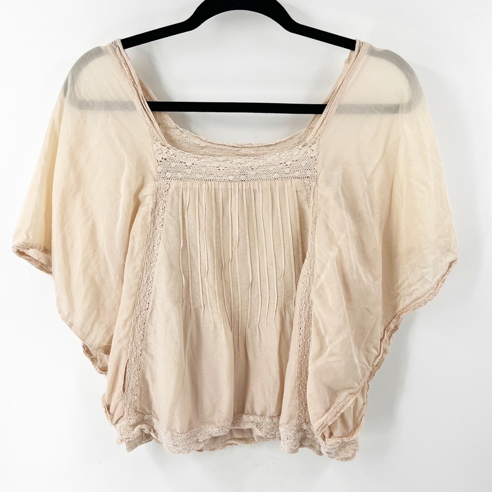 NAF NAF CROCHET BOHO LINED BAT SLEEVE TOP SIZE 38